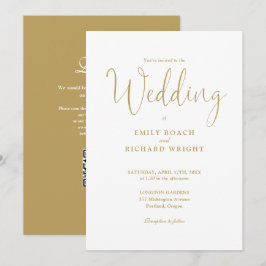 Convites Elegante Código QR Moderno Chic Dourado Casamento