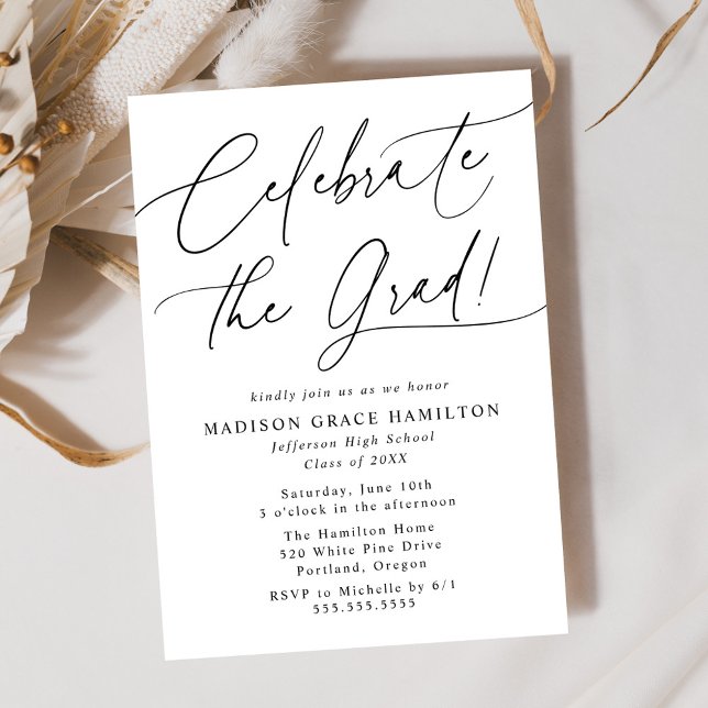 Convites Elegante Comemora a Graduação de Script Preto de F (Criador carregado)