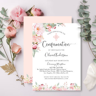 Convites Elegante comvite de Comunhão Floral Menta e Pêsseg
