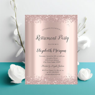Convites Elegante Confete Brilhante Rosa Dourado Aposentado
