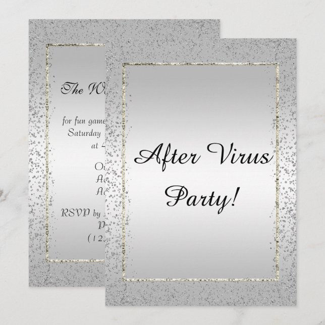 Convites Elegante Confete de Prata "Festa Pós-Vírus" (Frente/Verso)