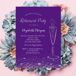 Convites Elegante Confete de Prata Vidro Roxo Aposentadoria