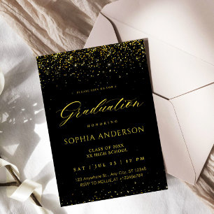 Convites Elegante Confete Dourado Falso Graduação Preta