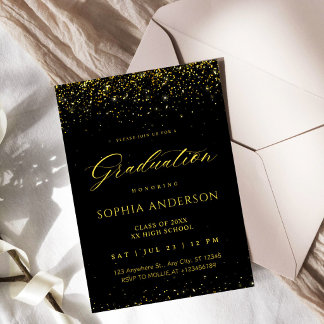 Convites Elegante Confete Dourado Falso Graduação Preta