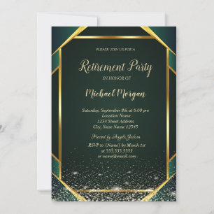 Convites Elegante Confete Listrado Dourado Verde Aposentado