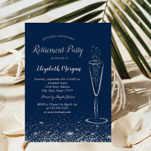 Convites Elegante Confete Prata Vidro Azul Marinho Aposenta