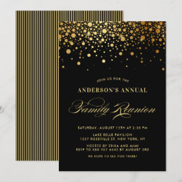 Convites Elegante Confetti Gold Foil Black Family Reunião