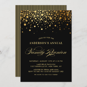 Convites Elegante Confetti Gold Foil Black Family Reunião