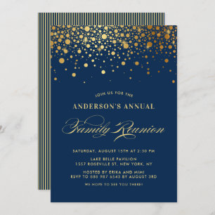 Convites Elegante Confetti Gold Foil Blue Family Reunião