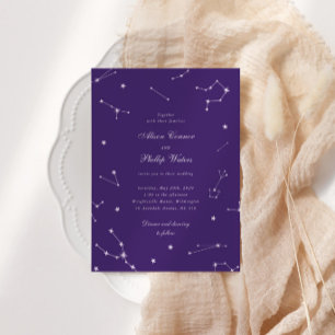 Convites Elegante Constelação Roxo Casamento Celestial