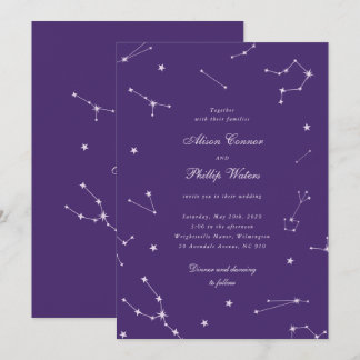 Convites Elegante Constelação Roxo Casamento Celestial