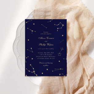 Convites Elegante Constellação Azul e Dourado Casamento