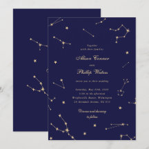 Elegante Constellação Azul e Dourado Casamento