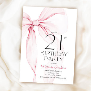 Convites Elegante Coquete Laço Rosa Aniversário de 21 anos
