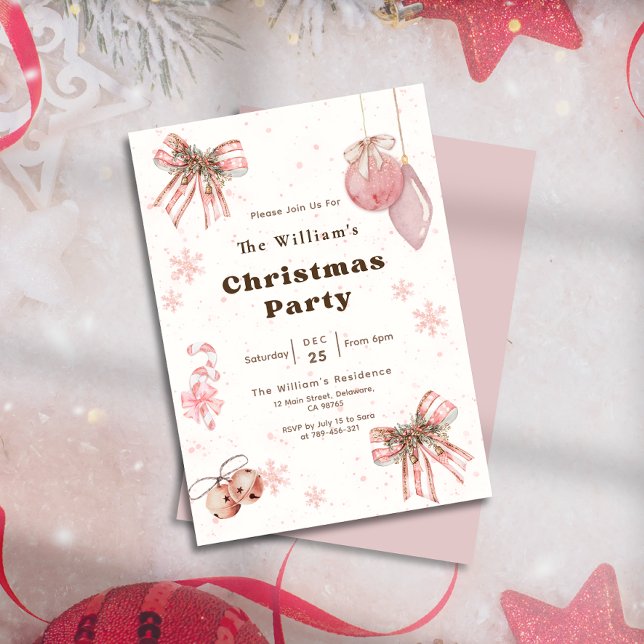 Convites Elegante Coquete Pink Glitter Festa de Natal (Elegant Glitter Pink Coquette Christmas Party Invitation)