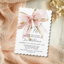 Convites Elegante Coquete Rosa & Laço Dourado Sweet 16