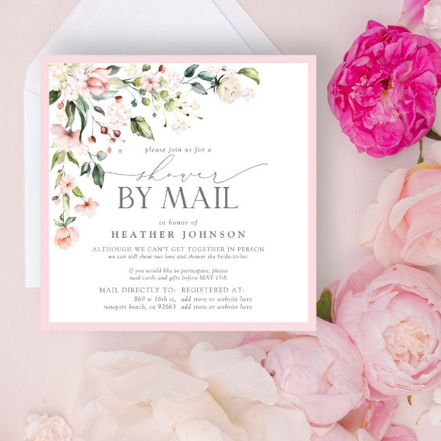 Convites Elegante Cor-De-Rosa, Chá De Script De Brida Flora (Criador carregado)