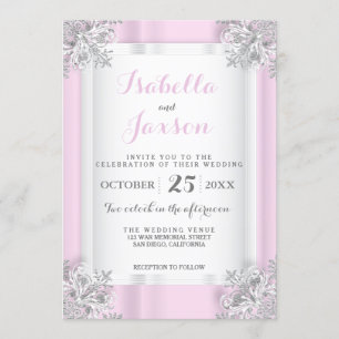 Convites Elegante cor-de-rosa e branco com Ornamentado prat