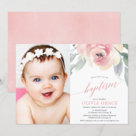 Convites Elegante cora a foto floral cor-de-rosa do