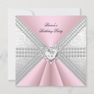 Convites Elegante Coração de Diamante Rosa Prata de Anivers