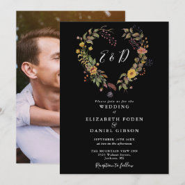 Convites Elegante Coração Floral Rústico Foto Casamento