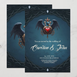 Convites Elegante coração gótico com pássaro fantasma.