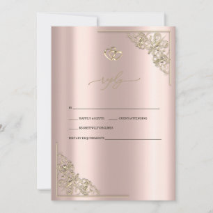 Convites Elegante Corações de Ouro Rosa RSVP Casamento
