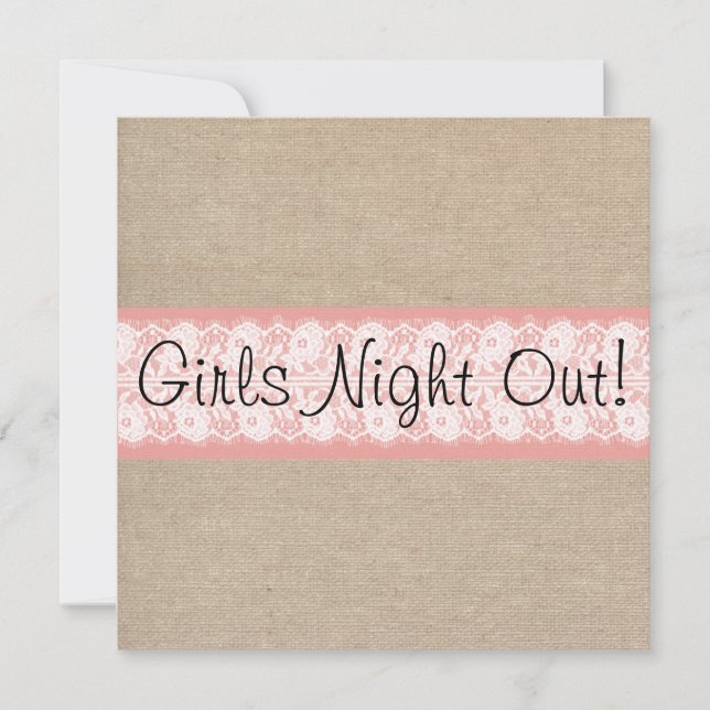 Convites Elegante Coral Burlap Lace Girls Night Out Convide (Frente)