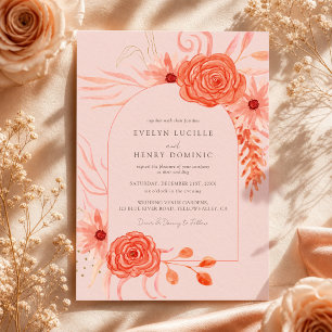 Convites Elegante Coral Floral Terracota Casamento