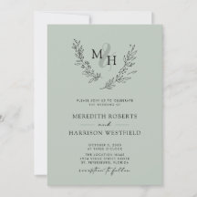 Elegante Coroa de Monograma Sage Casamento