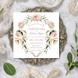 Convites Elegante Coroa de Peônia em Aquarela para Casament