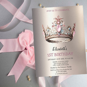 Convites Elegante Coroa de Princesa Castelo Aniversário 