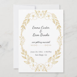 Convites Elegante Coroa Floral com Brilho Dourado Casamento