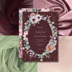 Convites Elegante Coroa Floral de Anêmona Rosa Casamento