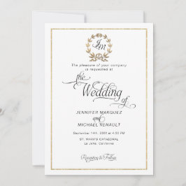 Convites Elegante Coroa Monograma Foto Casamento Script Dou