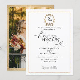 Convites Elegante Coroa Monograma Foto Casamento Script Dou