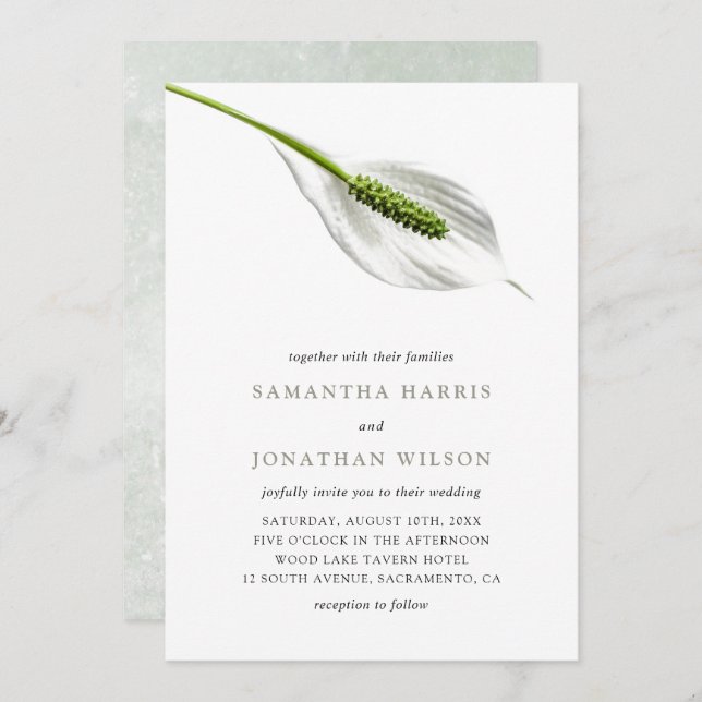 Convites Elegante Cotton White Peace Lily Wedding (Frente/Verso)