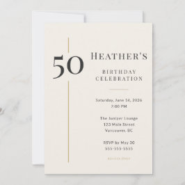 Convites Elegante Creme e Dourado Aniversário de 50 anos