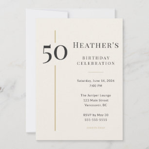 Convites Elegante Creme e Dourado Aniversário de 50 anos