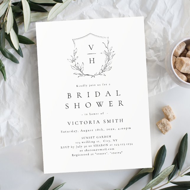 Convites Elegante crista botânica monograma chá de noiva (Elegant botanical crest monogram bridal shower invitation)