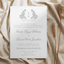 Convites Elegante Crista Botânica Prateada Casamento Patrim