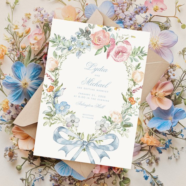 Convites Elegante Crista de Coroa Floral | Casamento com Mo (Criador carregado)