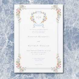 Convites Elegante Crista de Flor Silvestre Pastel Azul Poei