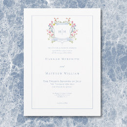 Convites Elegante Crista de Flor Silvestre Pastel Azul Poei