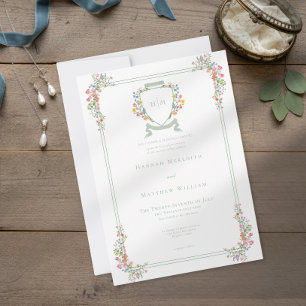 Convites Elegante Crista de Flor Silvestre Pastel Sage Empo