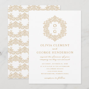 Convites Elegante Crista de Herança em Ouro Casamento