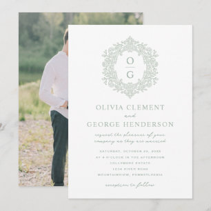 Convites Elegante Crista de Herança Verde Casamento