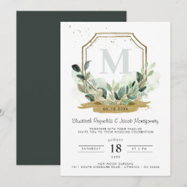 Convites Elegante Crista Dourada de Eucalipto para Casament