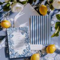 Elegante Crista Floral Azul com Costa Listrada Cas