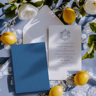 Convites Elegante Crista Floral Azul com Costa Listrada Cas